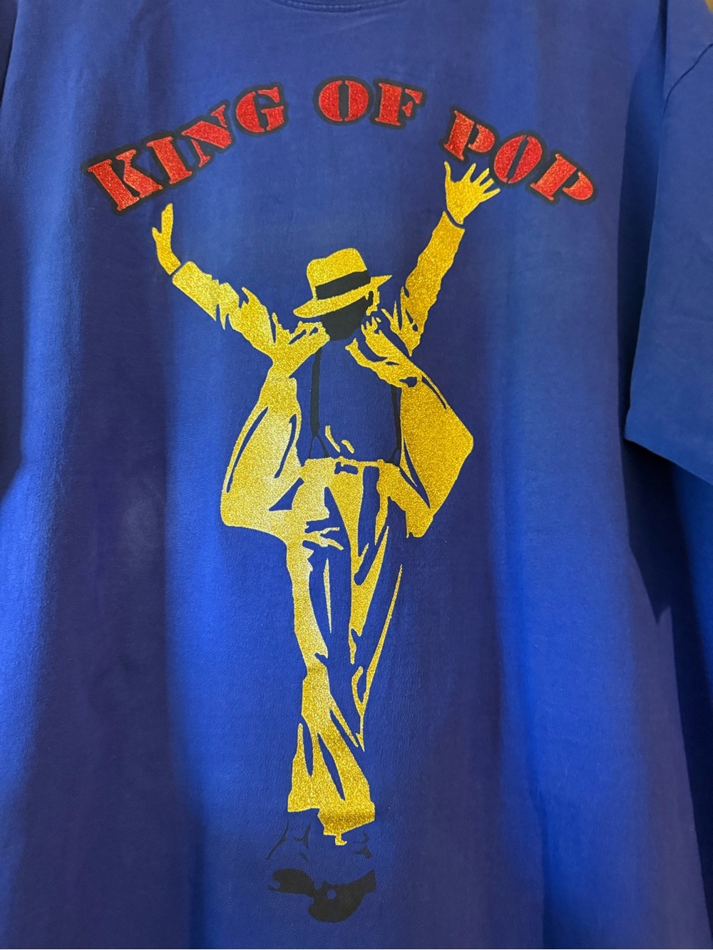 Vintage 90’s Michael Jackson “King of Pop” blue with gold & red glitter ink 3XL